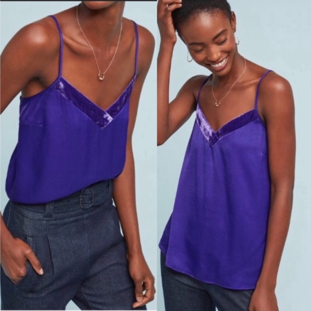 Anthropologie Violet Velvet Trimmed Cami